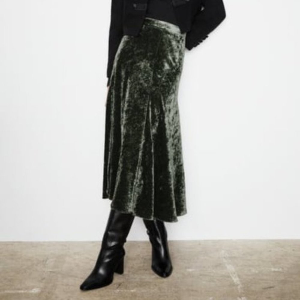 Zara Velvet Midi Skirt NWT